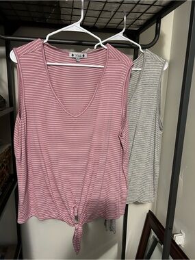 Wilde Striped Tie-Front Tank - Pink and Gray - Sleeveless Duo